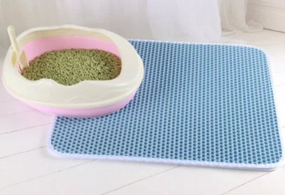 blue cat litter mat / pad and small litter box