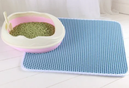 blue cat litter mat / pad and small litter box